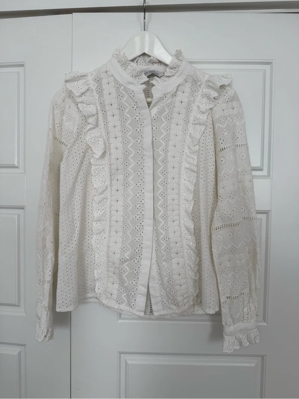Sezane Inspired Zara Premium White Eyelet Lace Blouse S